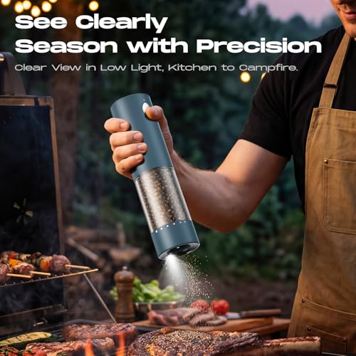 Rechargeable Electric Salt and Pepper Grinder Set - Blue 2-Pack with Adjustable Coarseness