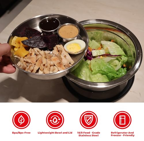 Kaiser Chef Wood Variation Stainless Steel 74oz Salad Bowl Kit with Lid & Accessories