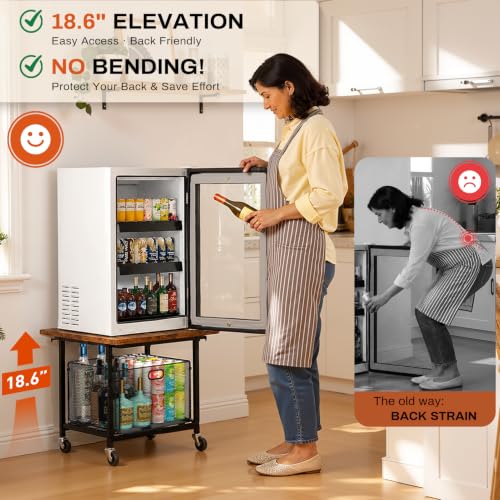 Mini Fridge Stand Cart with Storage Wire Basket - Supports 300 lbs, Mobile & Durable