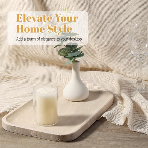 Travertine Vanity Tray - Beige Rectangular Stone Organizer for Jewelry & Bathroom Counter