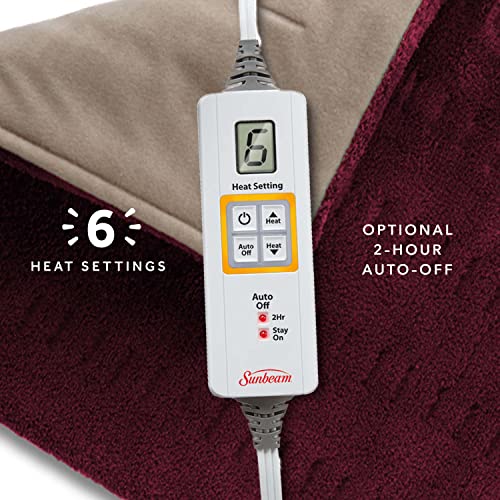 Burgundy Sunbeam XL Back Neck Shoulder Heating Pad 12x24 Heat Therapy with Auto Shut Off