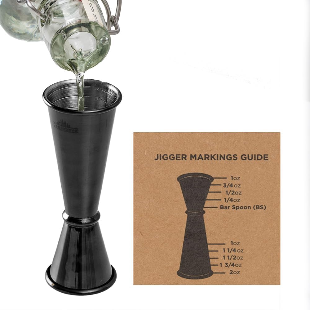 A Bar Above Premium Japanese Jigger, with 8 Measurements Inside, Professional and Heavy-Duty, 304 Stainless Steel Cocktail Double Jiggers, for Bartending, 1 Jigger, Black