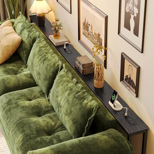 110.2-Inch Adjustable Sofa Table with Power Outlets - Black / 23.9-34.4" H