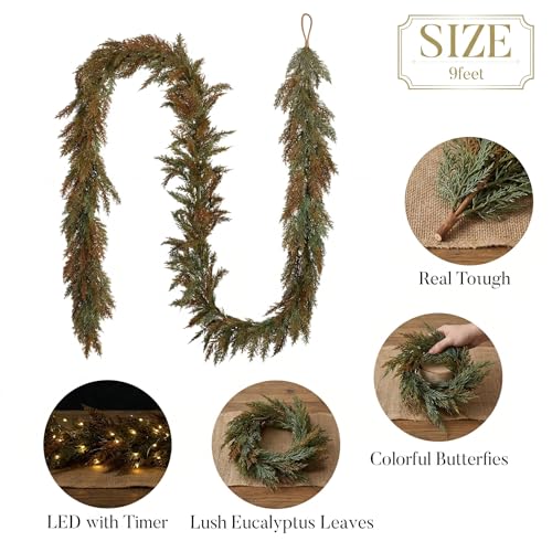 9ft Artificial Norfolk Pine Garland for Fall Decor - Brown & Green, Fall Wreath