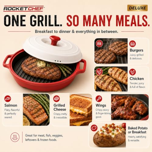 Turbo Grill Deluxe Microwave Grill Pan with Vented Lid - Red, Variations Included