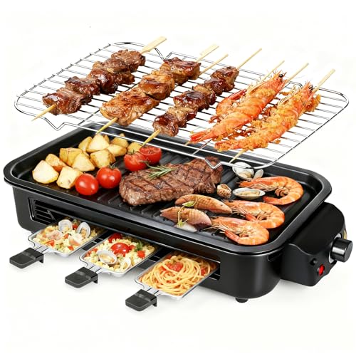 Black 1700W 2-in-1 Smokeless Indoor Grill & Griddle for Kitchen