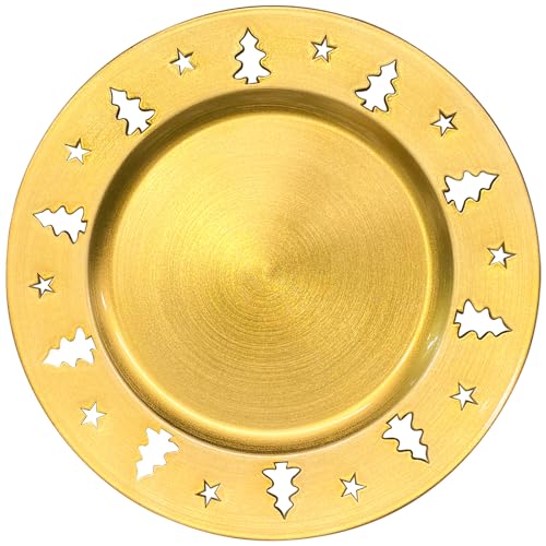 Kazozobi Gold Christmas Tree Charger Plates 13-Inch Set of 6 Reusable Holiday Table Decor