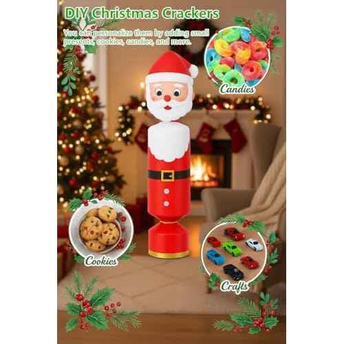 24 Packs DIY Christmas Cracker Kit No Snap Xmas Party Table Favors Snowflake Reindeer Christmas Party Cracker Candy Boxes for Holiday Dinner Decoration Gift