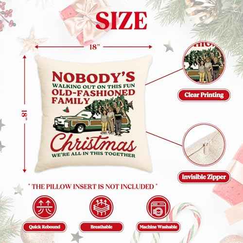 Christmas Vacation Decorations, Funny Holiday Pillow Cover, Griswold Family Christmas Vacation Merch Gifts, 18x18 Inch Holiday Throw Pillow Covers, Farmhouse Xmas Cushion Case Sofa Decor