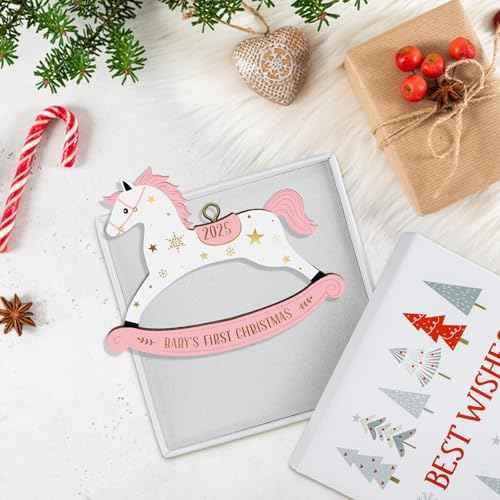 WhatSign Baby's First Christmas Ornament 2025 - Pink Wooden Newborn Girl Christmas Tree Decoration Keepsake