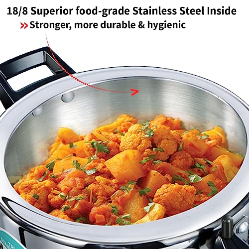Hawkins 3.7 Quarts Triply Stainless Steel Pressure Cooker with Inner Lid, Silver HSST35