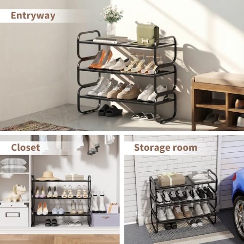 3 Tier Expandable Shoe Rack - Adjustable Closet Shoe Organizer