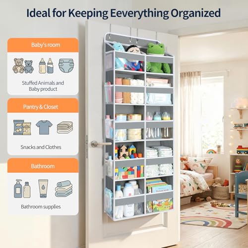 Grey 5-Tier Over The Door Organizer with 10 Compartments & Clear Window