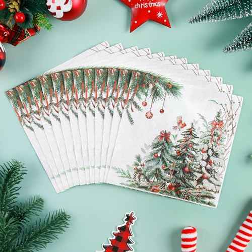 Quera 50 Pack Christmas Cocktail Beverage Napkins Disposable Paper Decorative Decorative Table Napkin for New Year Winter Dinner Merry Christmas Holiday Xmas Party Supplies
