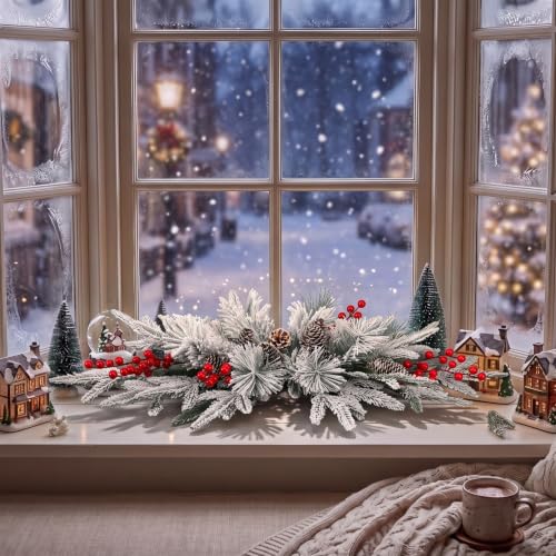 Riceshoot 4 Pcs Christmas Swag Outdoor 30 Inch Artificial Snowflake
