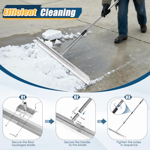 CAROD Silver 33.4-Inch Heavy Duty Floor Squeegee with Stainless Handle & Silicone Blade