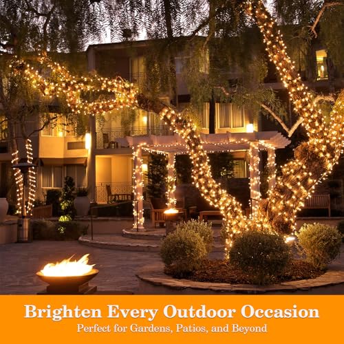 MGYIF 66ft 200 LED Warm White Outdoor Christmas String Lights with 8 Modes & Timer