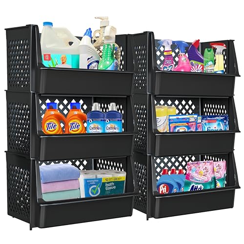 Skywin Black Stackable Open Front Pantry Storage Bins - 6 Pack