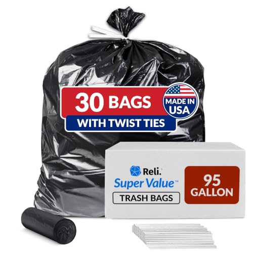 Heavy Duty Black Trash Bags with Twist Ties 30 Count 95 Gallon