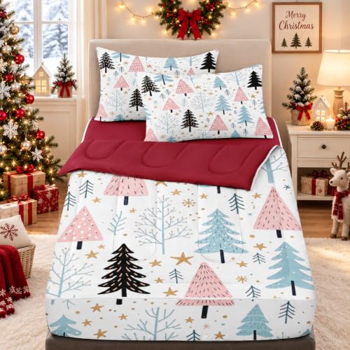 Nesker Pastel Christmas Tree Twin Zipper Bedding Set for Kids - 3 Pieces