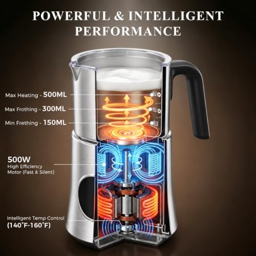 Milk Frother and Steamer 4-in-1 Electric Foam Maker with Detachable Stainless Steel Jug - Stainless Steel