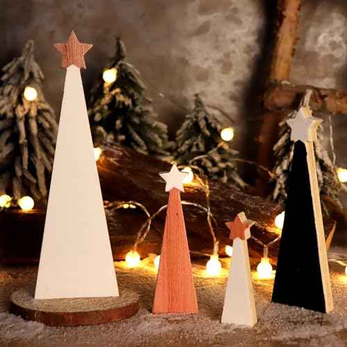 Christmas Wooden Christmas Tree, 4pcs Wooden Christmas Tree Tabletop Ornaments for Christmas Decor, Christmas Decorations for Home Office Farmhouse Centerpieces Original