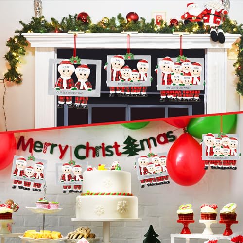 Personalized Christmas Ornament 2025, Christmas Tree Ornament, Frame Personalized Happy Family Made of Ceramic, Christmas DIY Name Hanging Pendant, Cute Tree Decorations (Family of 4)