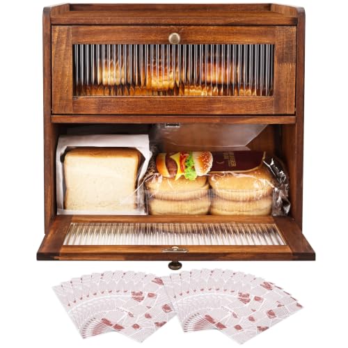 Retro Brown Large Double Layer Bread Box for Kitchen Countertop - Alpeir