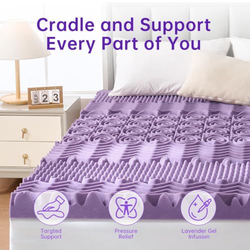 Twin XL Mattress Topper 3 Inch 7-Zone Gel Memory Foam Lavender Infused