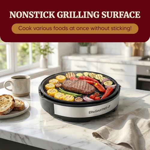 12-Inch Indoor Electric BBQ Grill, Non-Stick Surface, Adjustable Thermostat