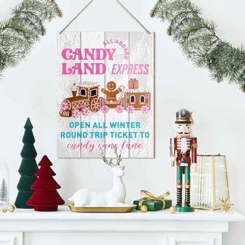 Christmas Decorations Hanging Sign, Christmas Bakery Decor Rustic Gingerbread Holiday Decorations Xmas Wooden Wall Sign, Candy Land Express