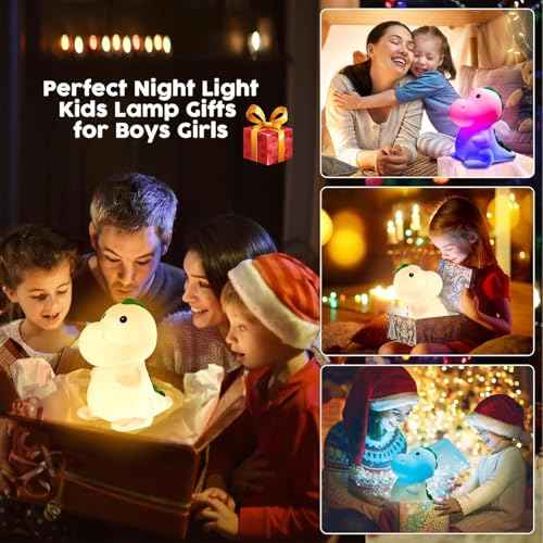 Kids Night Light Dinosaur Bedside Nursery Touch Lamp Dimmable with 7 Color Changing, Soft Squishy Silicone Cute Dino Night Lights Gifts for Kids Baby Room, Rechargeable for All-Night Use