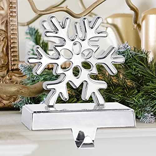 Hooqict Snowflake Christmas Stocking Hanger Sturdy Silver Metal Christmas Stocking Holder Stand 3D Snowflake Stocking Hangers for Mantel Christmas Fireplace Decorations Xmas Holiday Supplies