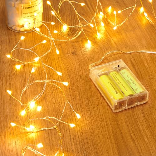 Fairy Lights Battery Operated, 60 LED Fairy String Lights Waterproof Silver Wire 5 Feet Firecracker Starry Light for DIY Wreath Home Wedding Party Bedroom Mason Jar Holiday Christmas Decorations