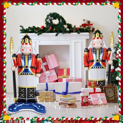 Cinnvoice Soldier B 2 Pack 47-Inch Christmas Nutcracker Balloons with Base - Festive Holiday Decor