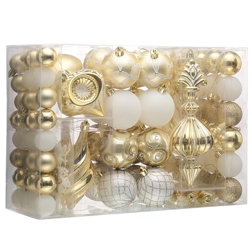 Valery Madelyn White Gold Christmas Tree Decorations Set 100pcs - Modern Holiday Ornaments