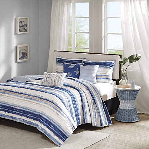 Madison Park Coastal Quilt Set 6PC King/Cal King Blue/White Reversible Coverlet