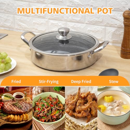Stainless Steel 14 Inch Deep Saute Pan with Lid - 7QT Nonstick Frying Pan