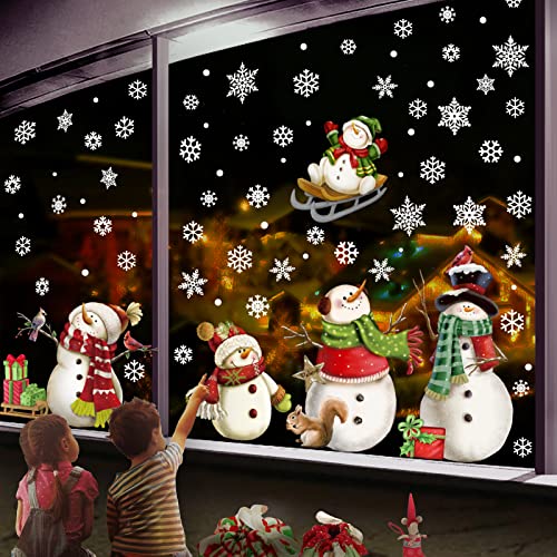 XINMEIXIN Christmas Snowflake & Snowman Window Stickers - Warmth Edition, 90 Pcs