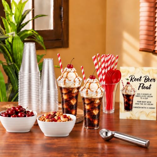 Disposable Root Beer Float Cups Set with Straws and Spoons - 154 Pieces