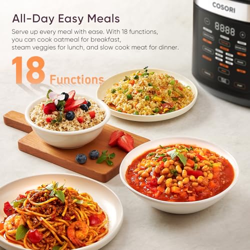 Cosori 10-Cup Fuzzy Logic Rice Cooker with Ceramic Inner Pot - 18-in-1 Kitchen Appliance
