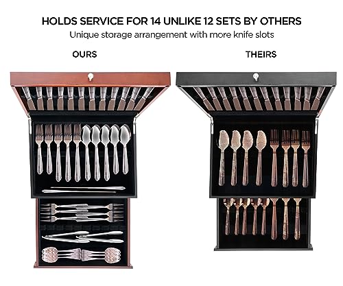 Silverware Storage Box with Lid and Polishing Cloth – Flatware Organizer for 14 Place Settings