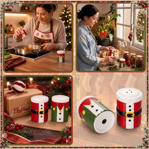 Santa & Elf Salt and Pepper Shaker Set - Christmas Kitchen Decor, Ceramic, 2 Pieces