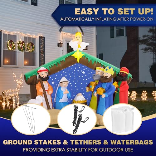 ZPISF 8 FT Christmas Inflatable Nativity Scene Outdoor Decor - Garden Yard Xmas