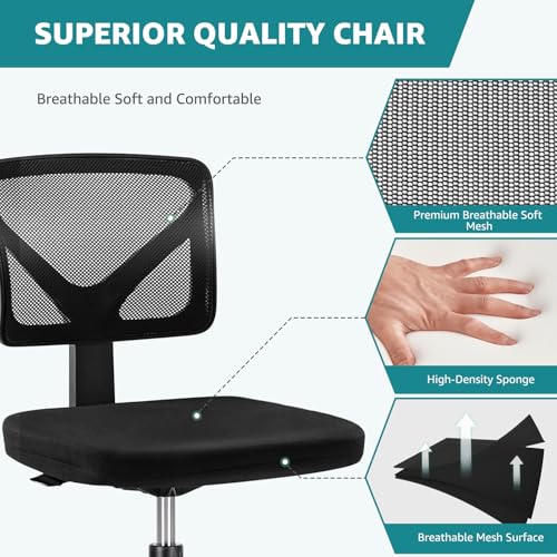 OLIXIS Black Armless Ergonomic Mesh Office Chair - Small Desk Chair, 1 Pack