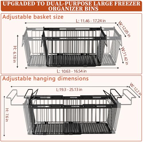 Hanging Freezer Organizer Bins 5-20 Cu.Ft Leak-Proof Bottom Black 2 Pack