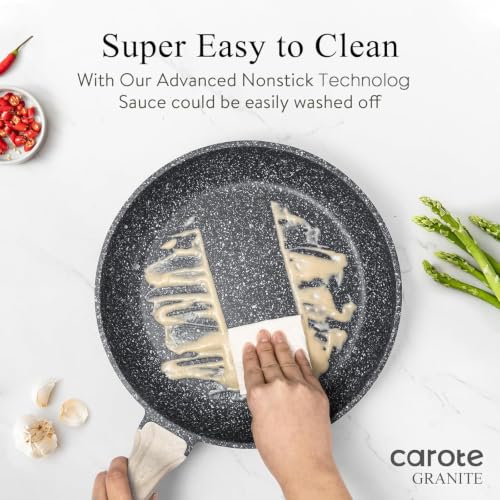 CAROTE 12-Inch Granite Non-Stick Frying Pan - Black, PFOA-Free, Suitable for All Stoves