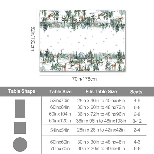 LEWARAN Christmas Tablecloth 52x70 Rectangular Snowmen & Deer Polyester