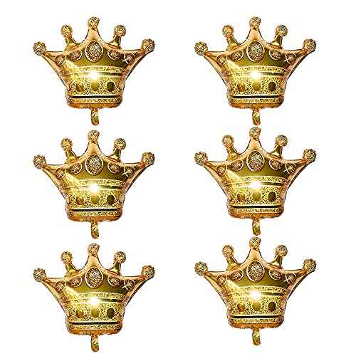 MYUBWTF 6 Pieces 23 inch Large Gold Crown Balloons, Giant Foil Cap Balloon, Aluminum Foil Helium Balloons for Birthday Wedding Party Decorations Anniversary Party Halloween Christmas (23-inch)