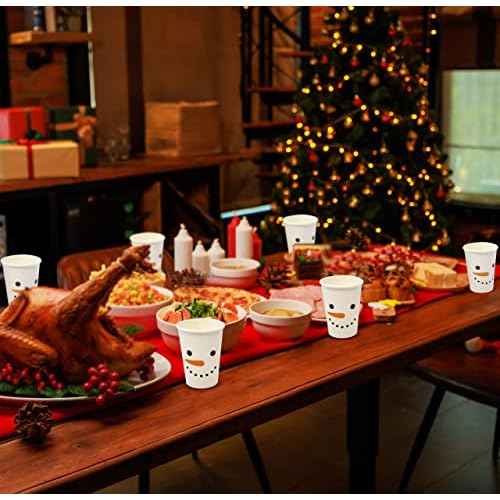 Gift Boutique 50 Disposable Christmas Snowman Cups 9 Oz. Paper Dinner Drinking Cup in Cute Xmas Winter Snow Man Design Beverage Drink Dinnerware Set for Festive Holiday Tableware Party Supplies